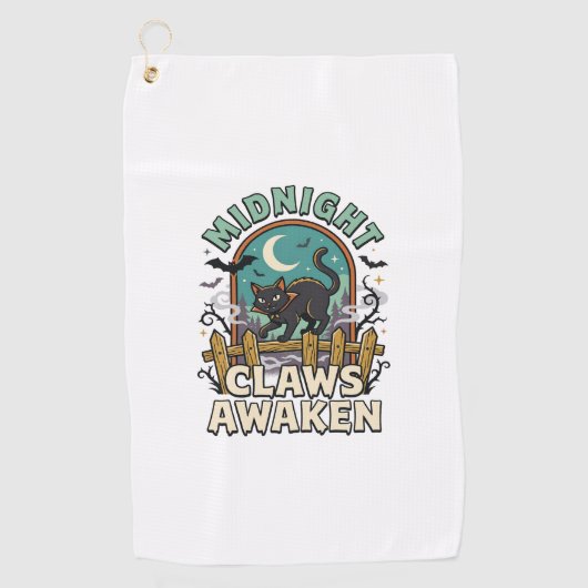 Serviette De Golf Chat Vampire d'Halloween de Minuit Méfait (Devant)