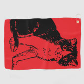 Serviette De Golf Chaton sur l'art raffiné rouge (Horizontal)