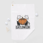 Serviette De Golf Chatoween Chat Noir Fantôme Halloween Conception V (En situation)
