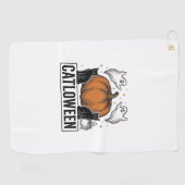 Serviette De Golf Chatoween Chat Noir Fantôme Halloween Conception V (Horizontal)