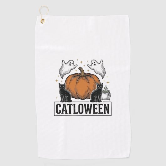 Serviette De Golf Chatoween Chat Noir Fantôme Halloween Conception V (Devant)