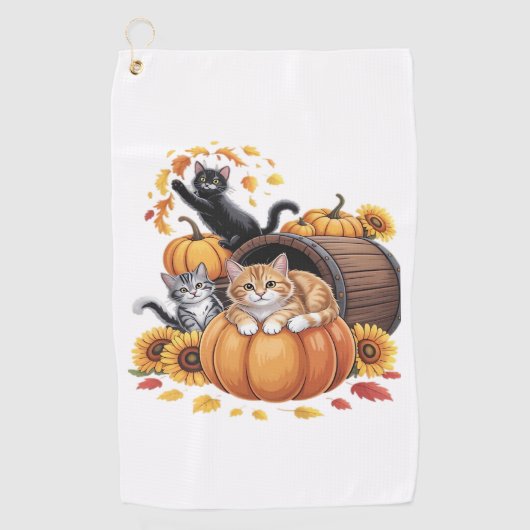 Serviette De Golf Chats Automne Citrouilles Thanksgiving Sunflower O (Devant)