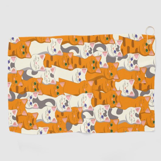 Serviette De Golf Chats blancs et gingembre motif yeux verts yeux bl (Horizontal)