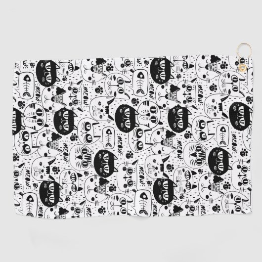 Serviette De Golf Chats blancs noirs face motif (Horizontal)