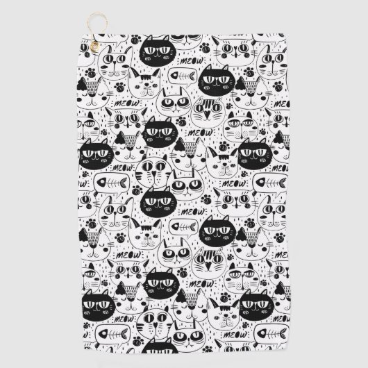 Serviette De Golf Chats blancs noirs face motif (Devant)