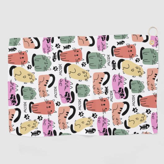 Serviette De Golf Chats Doodles Et Empreintes de pattes (Horizontal)