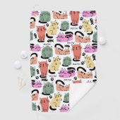 Serviette De Golf Chats doodles mignons et empreintes de pattes (En situation)