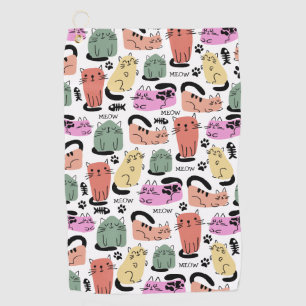 Serviette De Golf Chats doodles mignons et empreintes de pattes