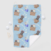 Serviette De Golf Chats en boîte et gouttes de lait sur bleu (En situation)