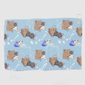Serviette De Golf Chats en boîte et gouttes de lait sur bleu (Horizontal)
