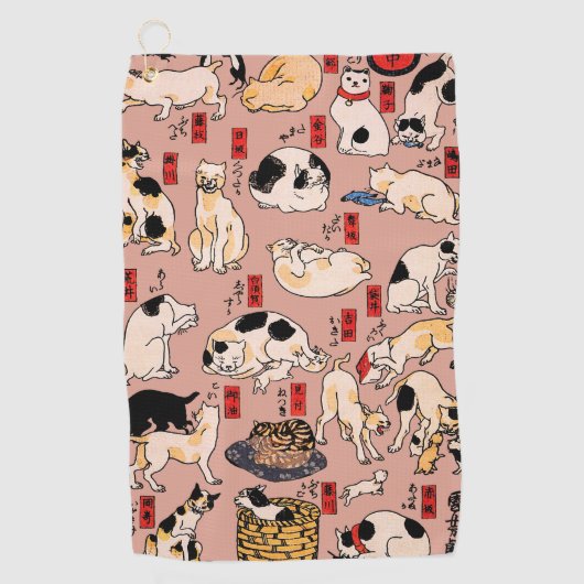 Serviette De Golf chats japonais Ukiyo-e Funny kitty (Devant)