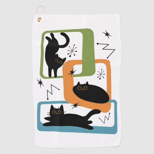 Serviette De Golf Chats noirs du milieu du siècle (Devant)