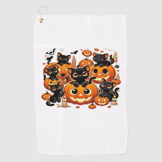 Serviette De Golf Chats noirs mignons en Citrouille Halloween Night  (Devant)