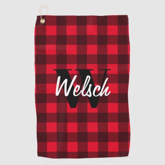 Serviette De Golf Chaussure de bison rouge plaid personnalisé monogr (Devant)