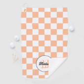 Serviette De Golf Checkered peach white geometric retro Monogram (En situation)
