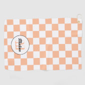 Serviette De Golf Checkered peach white geometric retro Monogram (Horizontal)