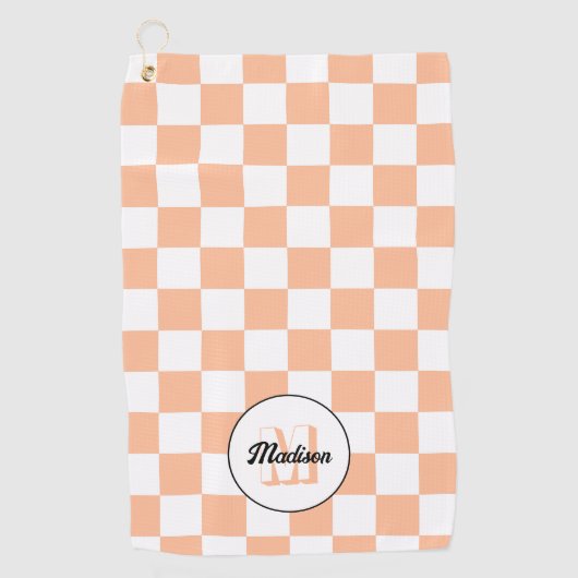 Serviette De Golf Checkered peach white geometric retro Monogram (Devant)