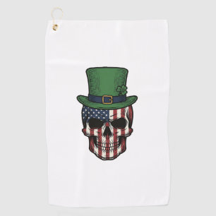Serviette De Golf Chemise à gravure vintage de crâne patriotique irl