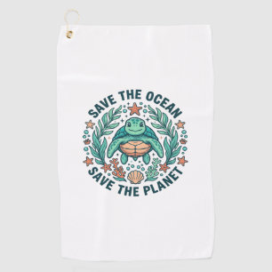 Serviette De Golf Chemise de gravure vintage de tortue de mer sauvez