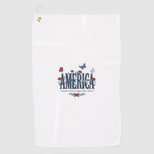 Serviette De Golf Chemise patriotique papillon floral Vintage Americ
