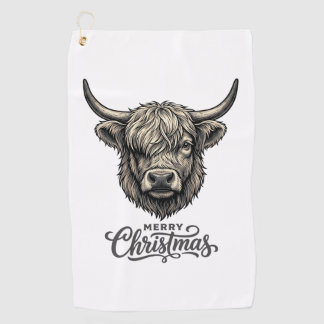 Serviette De Golf Chemise vintage Joyeux Noël Vache Highland_1