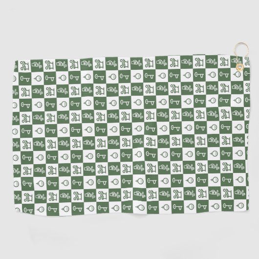 Serviette De Golf Chèque de golf vert foncé et blanc (Horizontal)