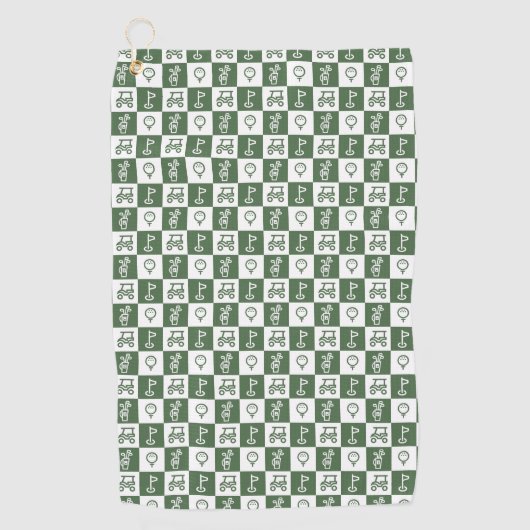 Serviette De Golf Chèque de golf vert foncé et blanc (Devant)