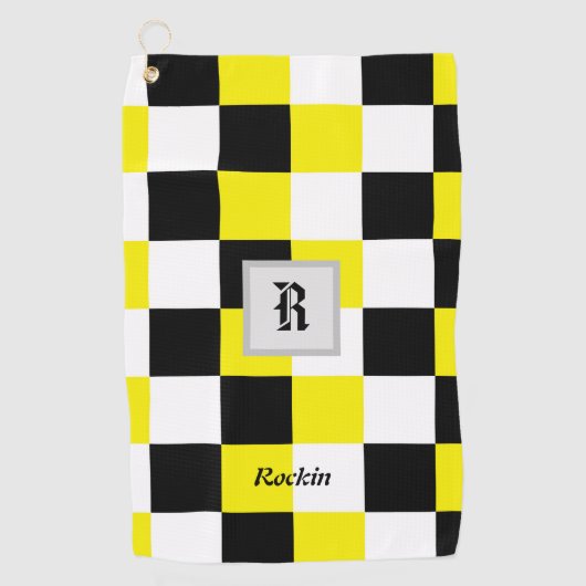 Serviette De Golf Chèque jaune noir (Devant)