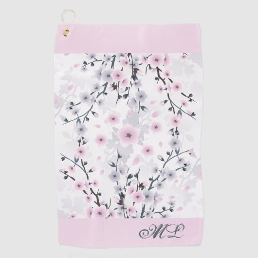 Serviette De Golf Cherry Blossom Dusky Rose Mauve Monogramme (Devant)