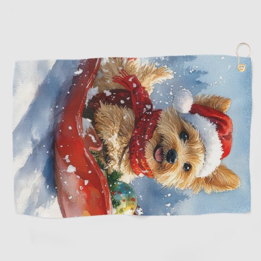 Serviette De Golf Chesapeake Bay Terrier Dog dans Sledge Noël (Horizontal)
