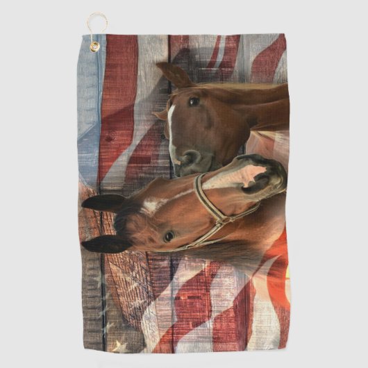 Serviette De Golf Cheval Rustic Barne drapeau américain (Devant)