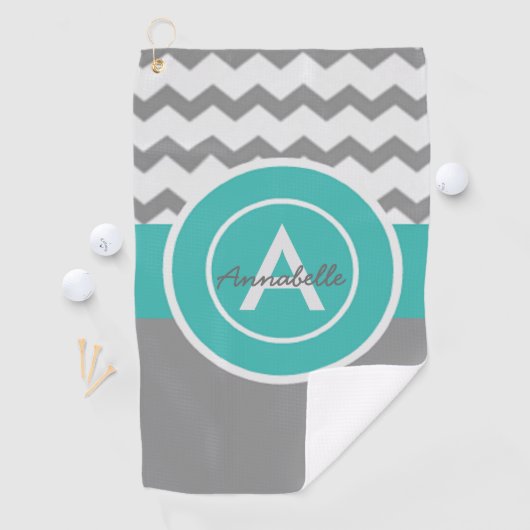 Serviette De Golf Chevron Turquoise gris (En situation)