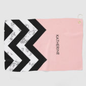 Serviette De Golf Chevrons noirs blancs et roses (Horizontal)
