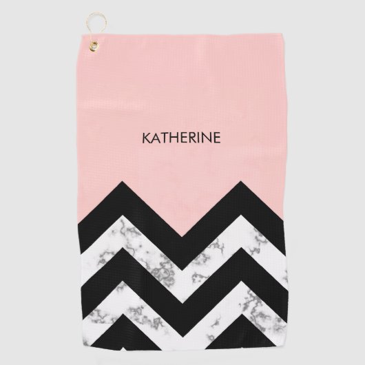 Serviette De Golf Chevrons noirs blancs et roses (Devant)