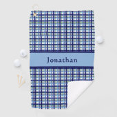 Serviette De Golf Chic plaid bleu nom personnalisé (En situation)