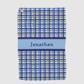 Serviette De Golf Chic plaid bleu nom personnalisé (Devant)