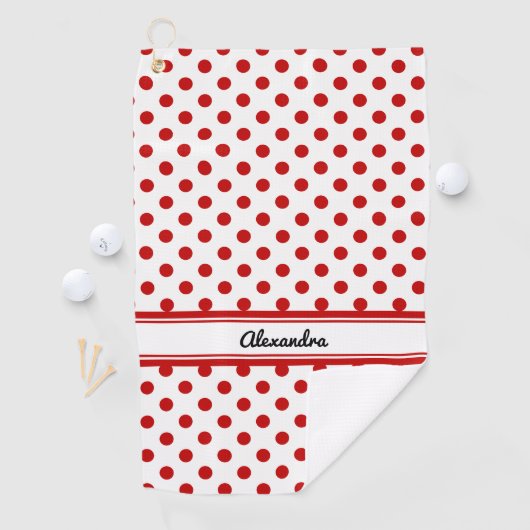 Serviette De Golf Chic Polka Dot Rouge Blanc Arrière - plan (En situation)