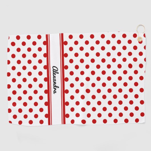 Serviette De Golf Chic Polka Dot Rouge Blanc Arrière - plan (Horizontal)