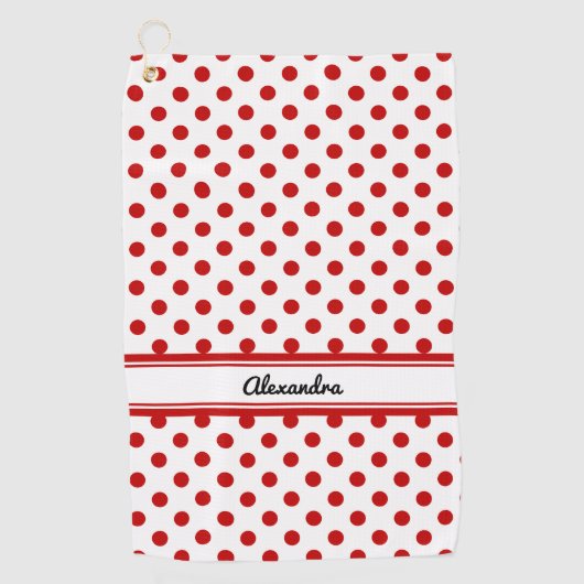 Serviette De Golf Chic Polka Dot Rouge Blanc Arrière - plan (Devant)
