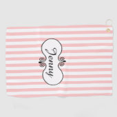 Serviette De Golf Chic rose rayures personnalisées (Horizontal)