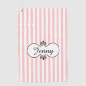 Serviette De Golf Chic rose rayures personnalisées (Devant)