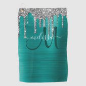 Serviette De Golf Chic Turquoise brossé métal brossé Parties scintil (Devant)