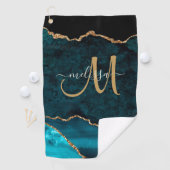 Serviette De Golf Chic Turquoise Gold Parties scintillant Agate Pers (En situation)