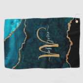 Serviette De Golf Chic Turquoise Gold Parties scintillant Agate Pers (Horizontal)