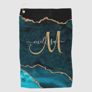 Serviette De Golf Chic Turquoise Gold Parties scintillant Agate Pers