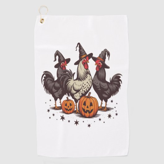 Serviette De Golf Chicken sorcière Citrouille d'Halloween automne (Devant)