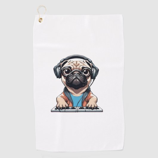 Serviette De Golf Chien avec casque 1 (Devant)