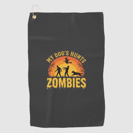 Serviette De Golf Chien Chasse Les Zombies Design Halloween (Devant)