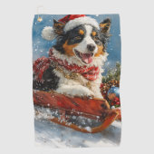 Serviette De Golf Chien de berger australien en Noël à Sledge (Devant)