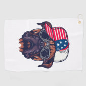 Serviette De Golf Chien de boîte portant blanc rouge bleu (Horizontal)